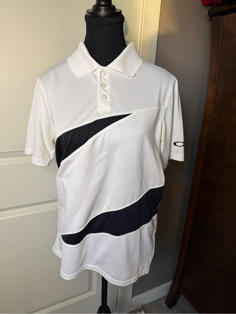 Oakley White Polo with Black Wave Panels